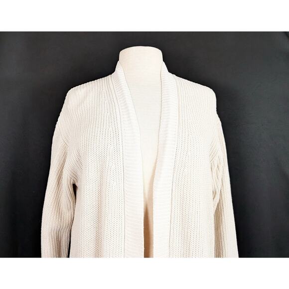 Max & Mia Cardigan Sweater Beige Open Front Cotton Pockets Misses Size L - Picture 2 of 6